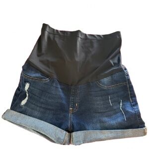 Just Black Cuffed Denim Shorts with Maternity Over Belly Waistband